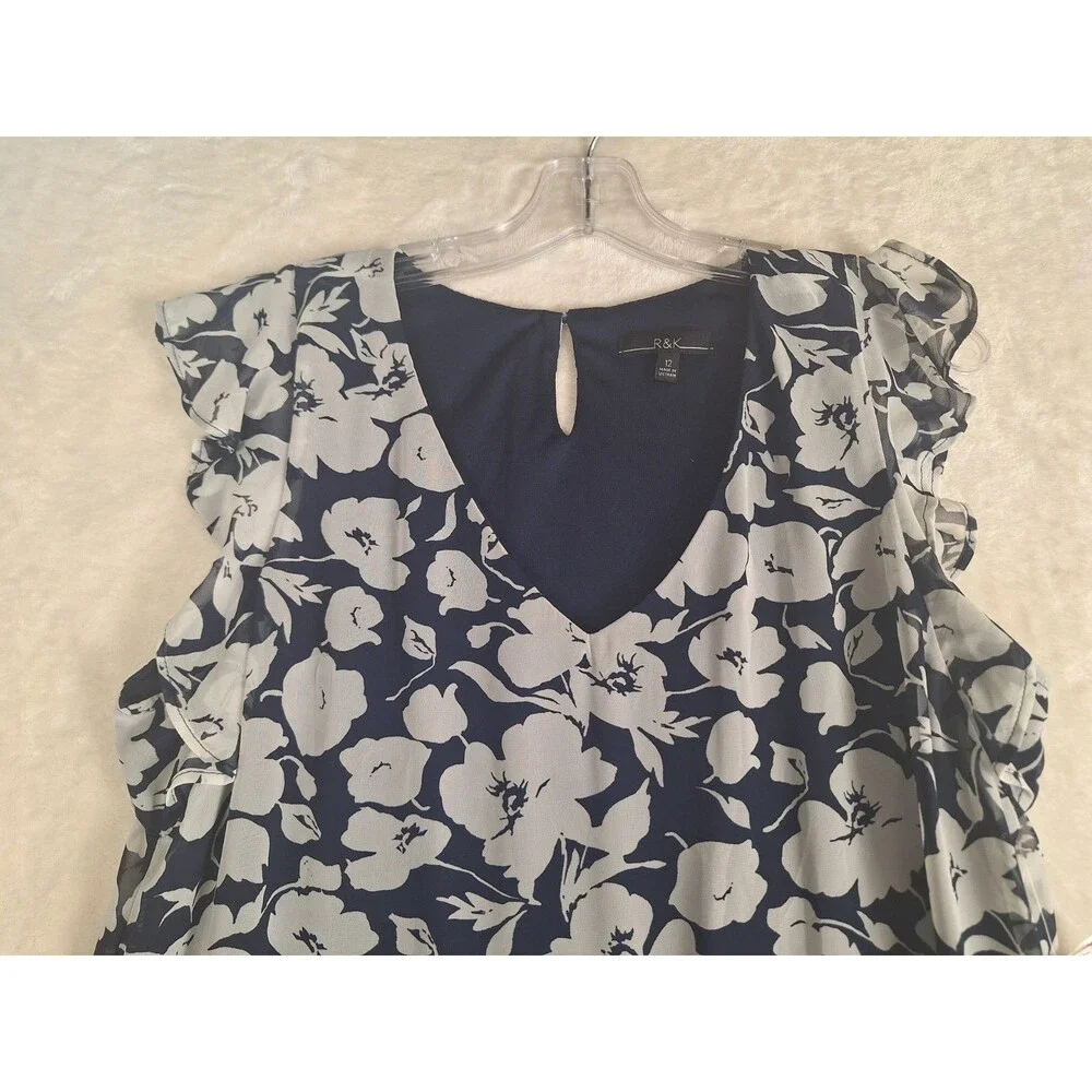 R&K Women's 12 (L) Chiffon Shift Dress Flutter Sleeve Floral Lined Y2K Sears NWT